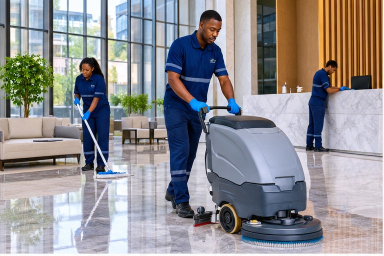 Illustrative commercial cleaning service scene